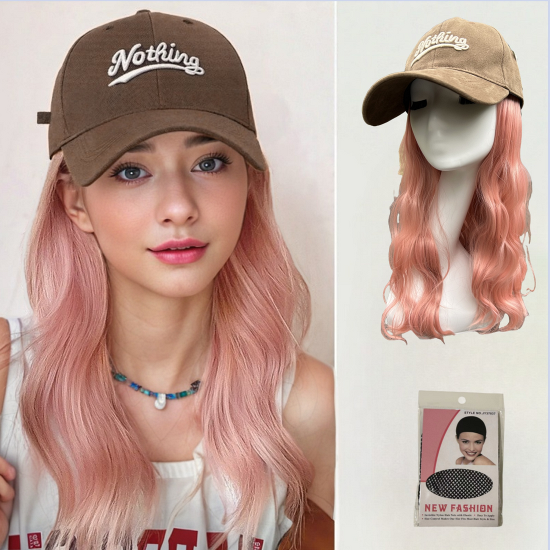 Baseball Hat with Pink Wig, for Cosplay and Quick Outings